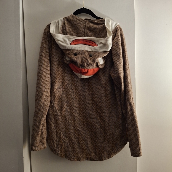 Underland Sock Monkey Women's Brown Patterned Hoodie with White & Orange Accents - Picture 2 of 8